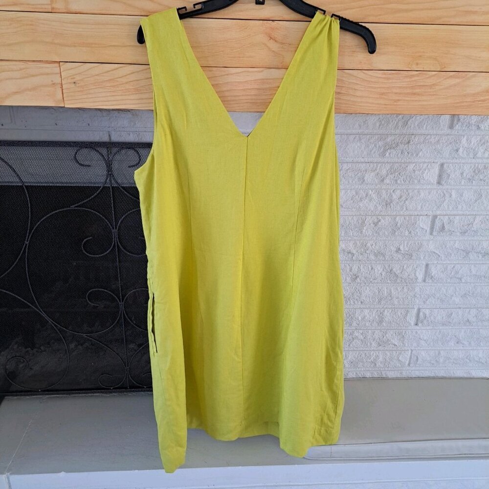 Ophelia Roe Women's Size XL Mustard Yellow Linen Blend V-neck Mini Dress Summer - Picture 4 of 8